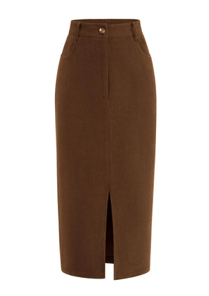 PRETTYGARDEN Womens Fall Midi Pencil Skirts Dressy Casual Work Office High Waisted Trendy Winter Corduroy Skirt with Slit (Brown12) Mimarta