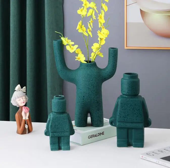 Creative Ceramic Robot Vase Modern Decor Home Desktop Small Robot Upright Dried Flower Vase Living Room Decoration Accessories Rieworkes