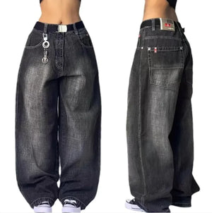 Vintage High-Waist Distressed Wide-Leg Jeans Rieworkes