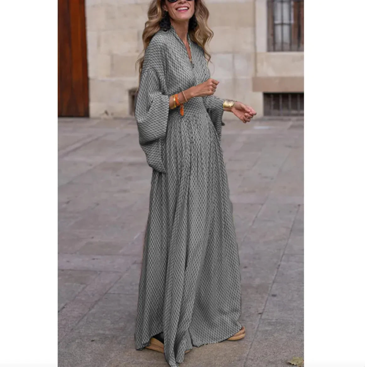 Women's V-Neck Batwing Sleeve Maxi Dress Rieworkes