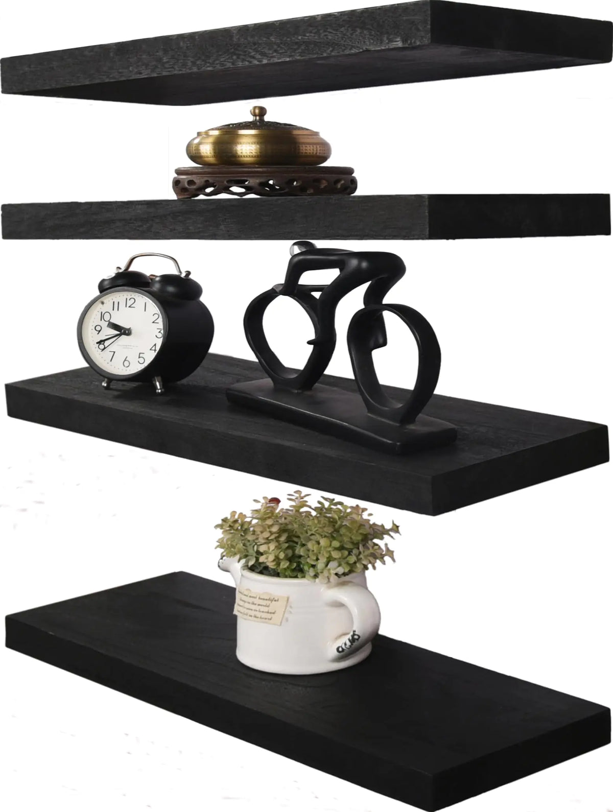 HXSWY Rustic Wood Floating Shelves for Wall Decor Farmhouse Wooden Wall Shelf for Bathroom Kitchen Bedroom Living Room Set of 4 Black Mimarta