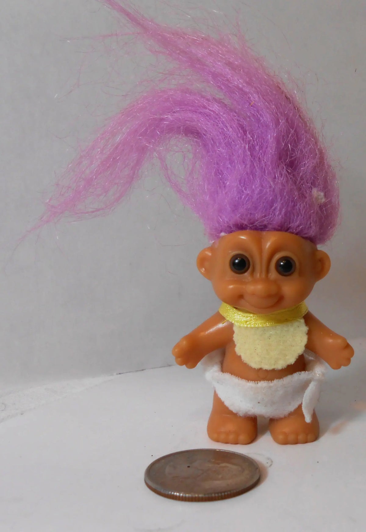 Russ Light Purple Hair Troll Baby Doll in Diaper and Bib 2" Tall Mimarta