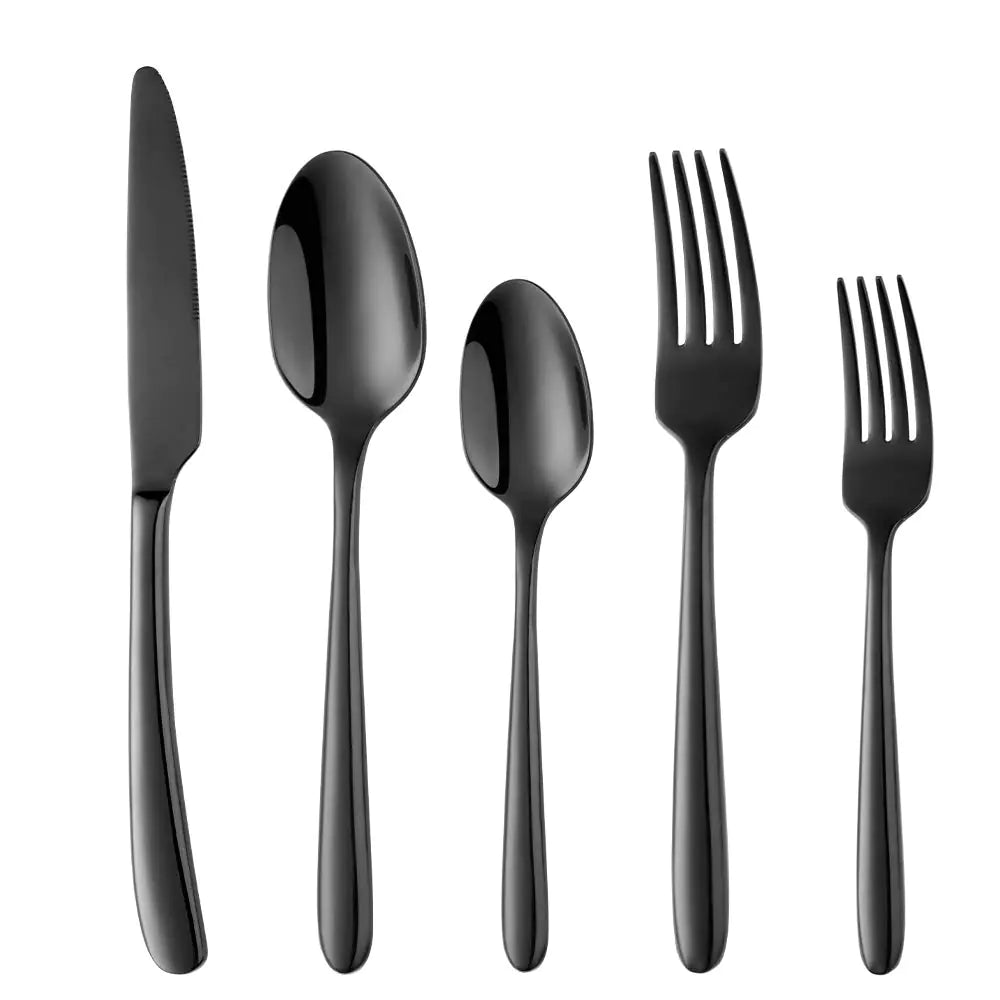 Flatware Set Luxurious Stainless Steel Tableware Dinner Knife Dinner Fork Dessert Fork Dinner Spoon Tea Spoon Cutlery by Buy THINGS! (Black 5 pieces) Rieworkes