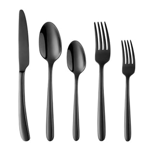 Flatware Set Luxurious Stainless Steel Tableware Dinner Knife Dinner Fork Dessert Fork Dinner Spoon Tea Spoon Cutlery by Buy THINGS! (Black 5 pieces) Rieworkes