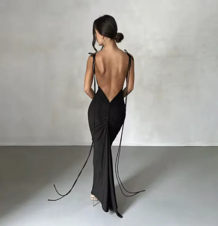 Elegant Backless Spaghetti Strap Maxi Dress - Sexy Ruched Summer Party Outfit for Women Rieworkes