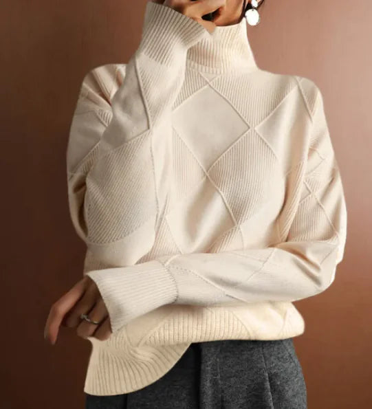 Loose High Collar Warm Sweater Solid Color Knitted Women Rieworkes