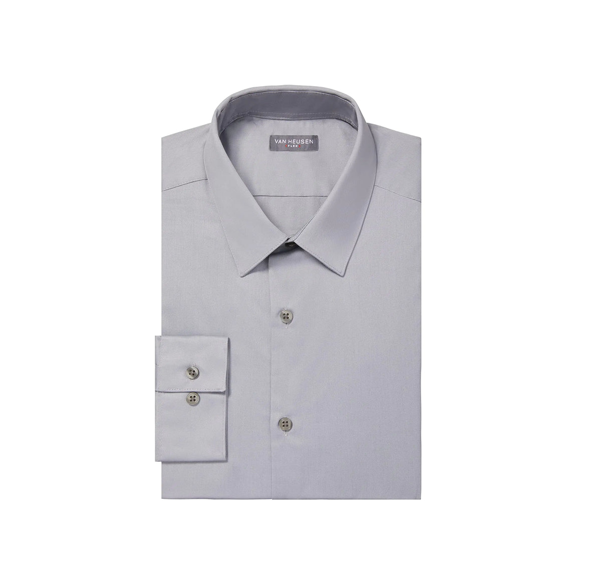 Van Heusen Men's Dress Shirt Slim Fit Flex Collar Stretch Solid 18.5" Neck 32"-33" Sleeve Grey Mist Rieworkes