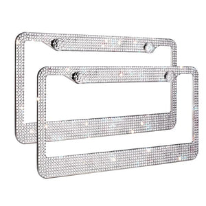 2PCS Bling License Plate Frame Glitter Crystal Sparkling Rhinestone Diamond Caps Rieworkes
