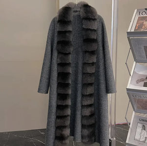 Alpaca Fleece Coat with Detachable Fox Fur Collar Rieworkes