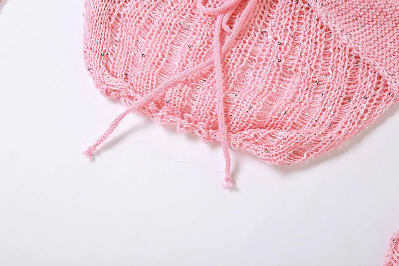 Sweet Like Sugar Distressed Crochet Mini Skirt Set Rieworkes