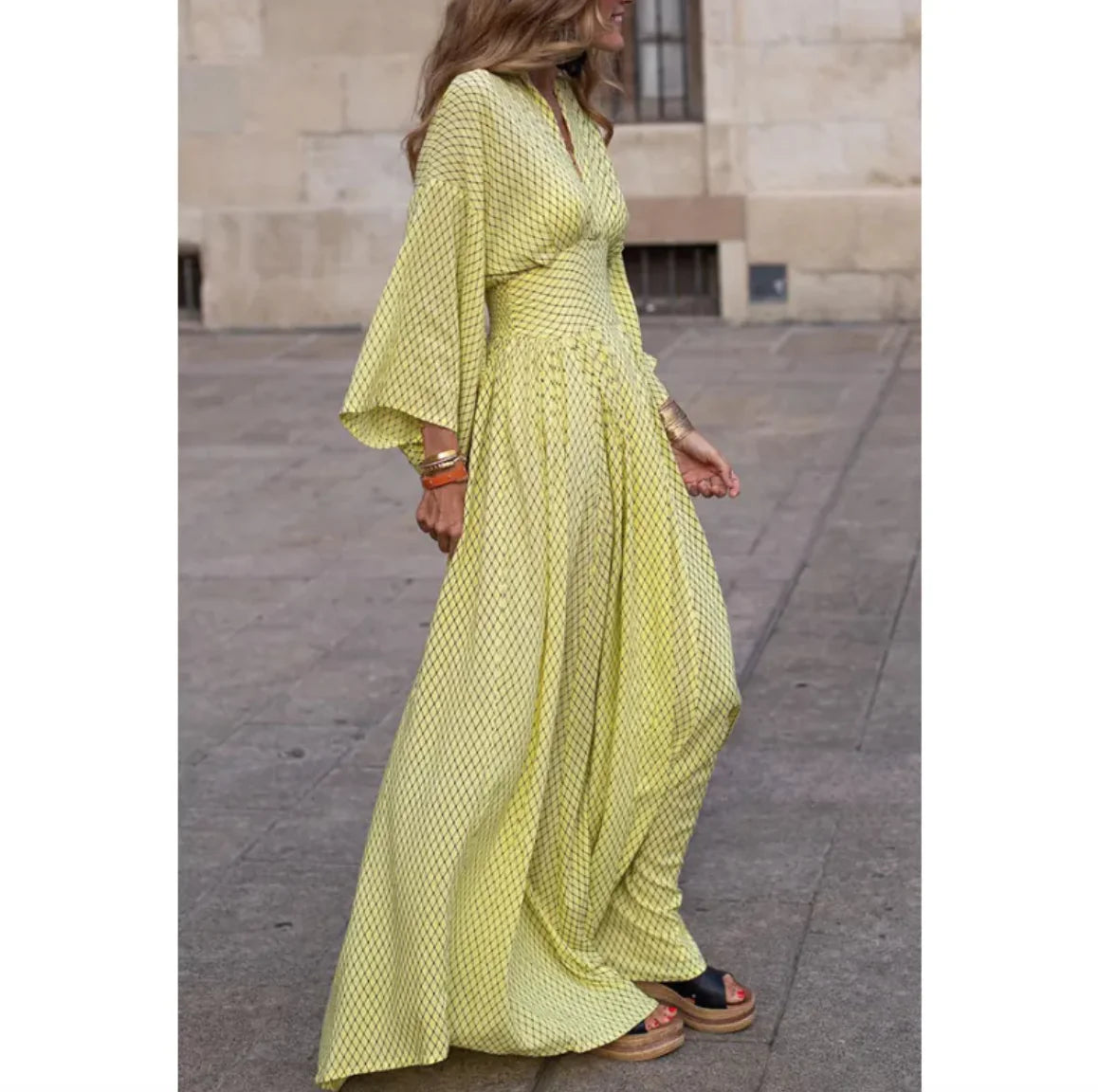 Women's V-Neck Batwing Sleeve Maxi Dress Rieworkes