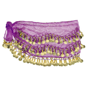 PATIKIL Belly Dance Hip Scarf 57" x 11" Womens Belly Dance Costume Skirt Wrap with 128 Gold Coins for Dance or Yoga Class Dark Purple Mimarta