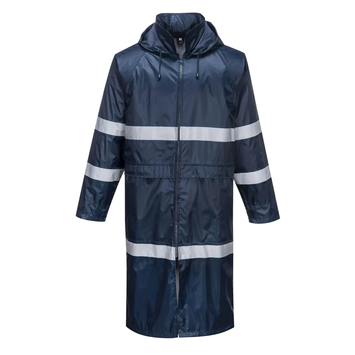 Portwest F438 Mens Waterproof Raincoat - Reflective Long Rain Jacket with Hood and Pockets Navy Large Mimarta