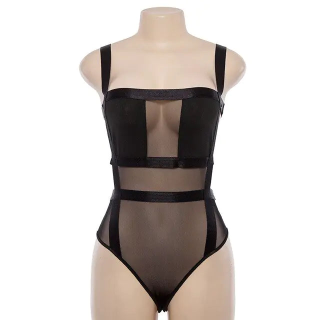 Bangniweigou Sheer Mesh Bodysuit - Sexy Spaghetti Strap Backless Romper for Women Rieworkes