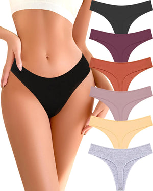 Cotton Underwear for Women Pack Breathable Thongs for Women Sexy Stretch Soft Womens Panties Thong XS-XL Black/Purple/Caramel/Khaki/Apricot/Gray Large Rieworkes