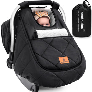 beatoutou Winter Baby Car Seat Cover Waterproof Winter Infant Carseat Canopy for Boys Girls Cold Weather Warm Car Seat Covers for Babies Keeps Babies Warm and Cozy (Black) Mimarta