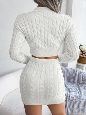 Slim Two Piece Set Twist Sweater Knit Skirt Rieworkes