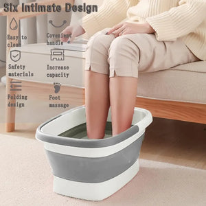 Collapsible Foot Bath Basin for Soaking Feet,Foot Soak Tub,Plastic Foot Bucket with Handles and Massage Acupoint,Foldable Laundry Basket-Gery (2 Pack) 2 Pack Gray Rieworkes