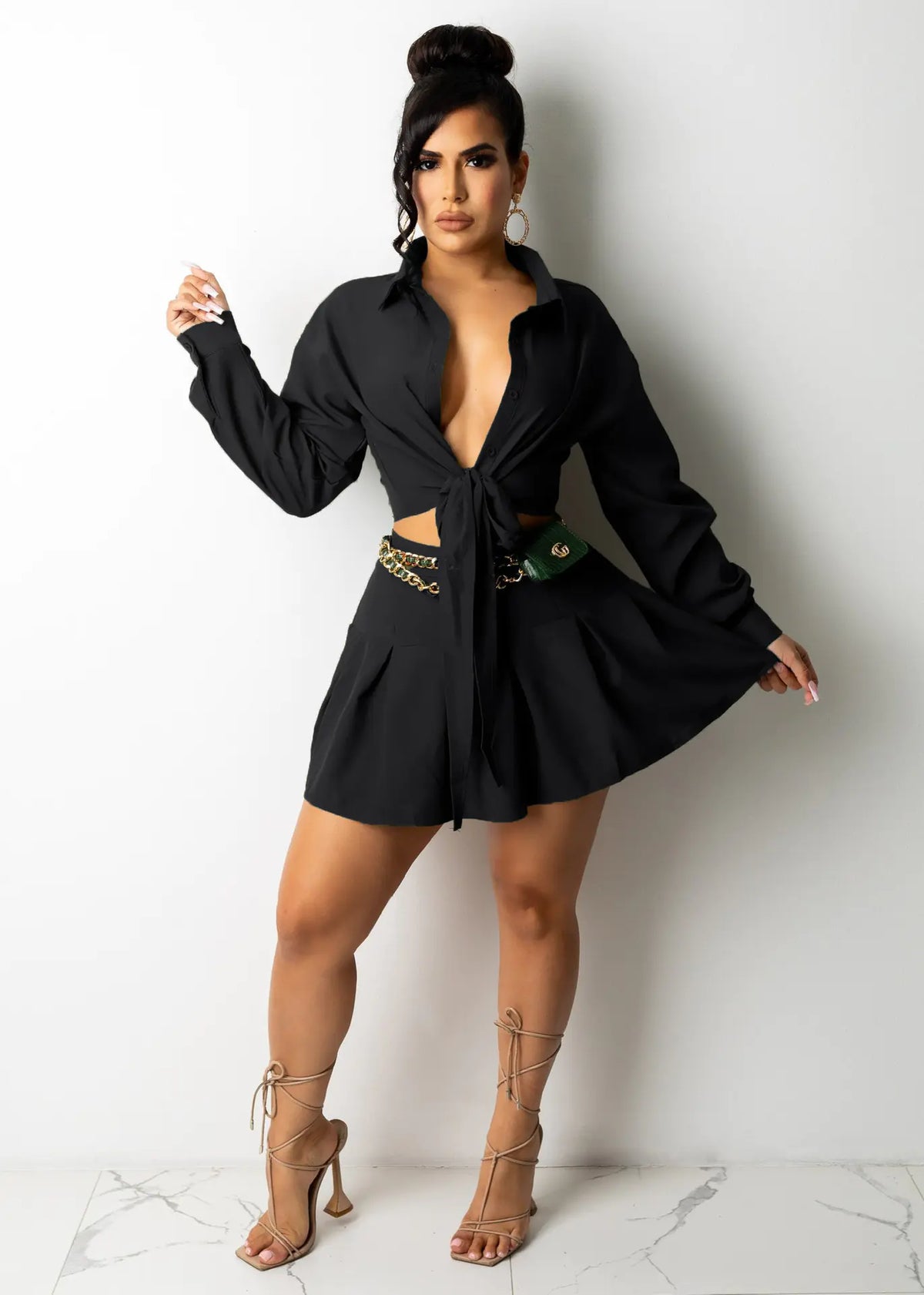 CM2153 Women's Fashion Cardigan and Pleated Skirt Set Mimarta