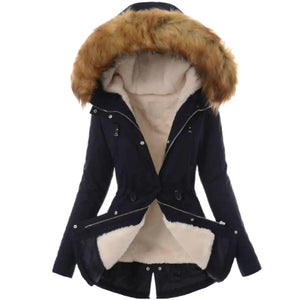 Casual Long Cotton Puffer Coat with Faux Fur Hood Mimarta