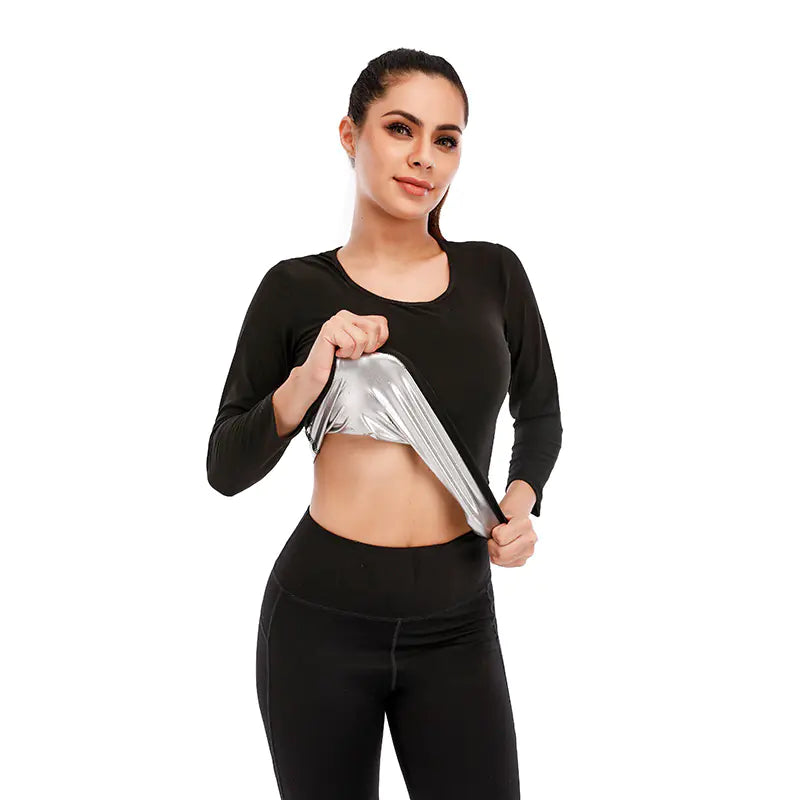 New Women's Long Sleeve Silver Sweat Yoga Set Mimarta