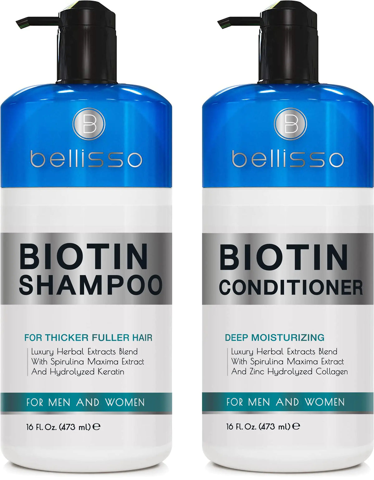 Biotin Shampoo and Conditioner Set - Sulfate and Paraben Free Treatment for Men and Women - Hair Thickening Volumizing Products to Help Boost Thinning Hair with Added Keratin 16 Fl Oz (Pack of 2) Rieworkes