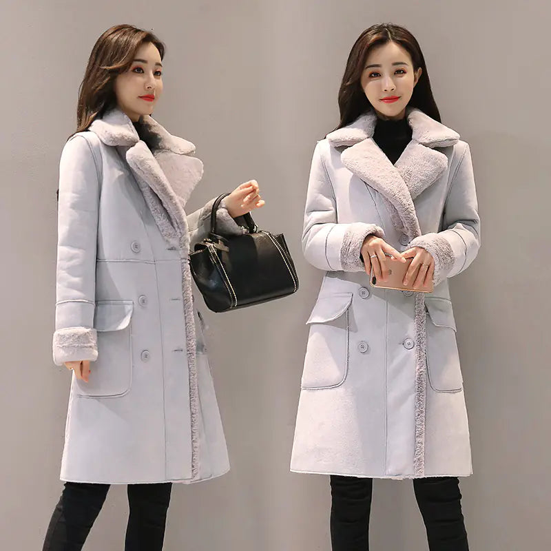 Women's Long Lambswool Coat - Korean Winter Style Rieworkes