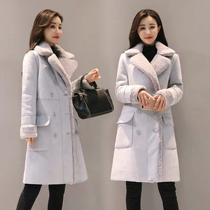 Women's Long Lambswool Coat - Korean Winter Style Rieworkes