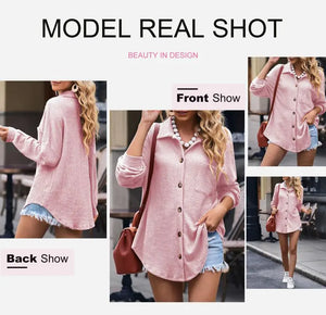 Dokotoo Womens Waffle Knit Shacket Jacket Casual Long Sleeve Button Down Shirts Dressy Blouses Tops Large Pink 1 Rieworkes