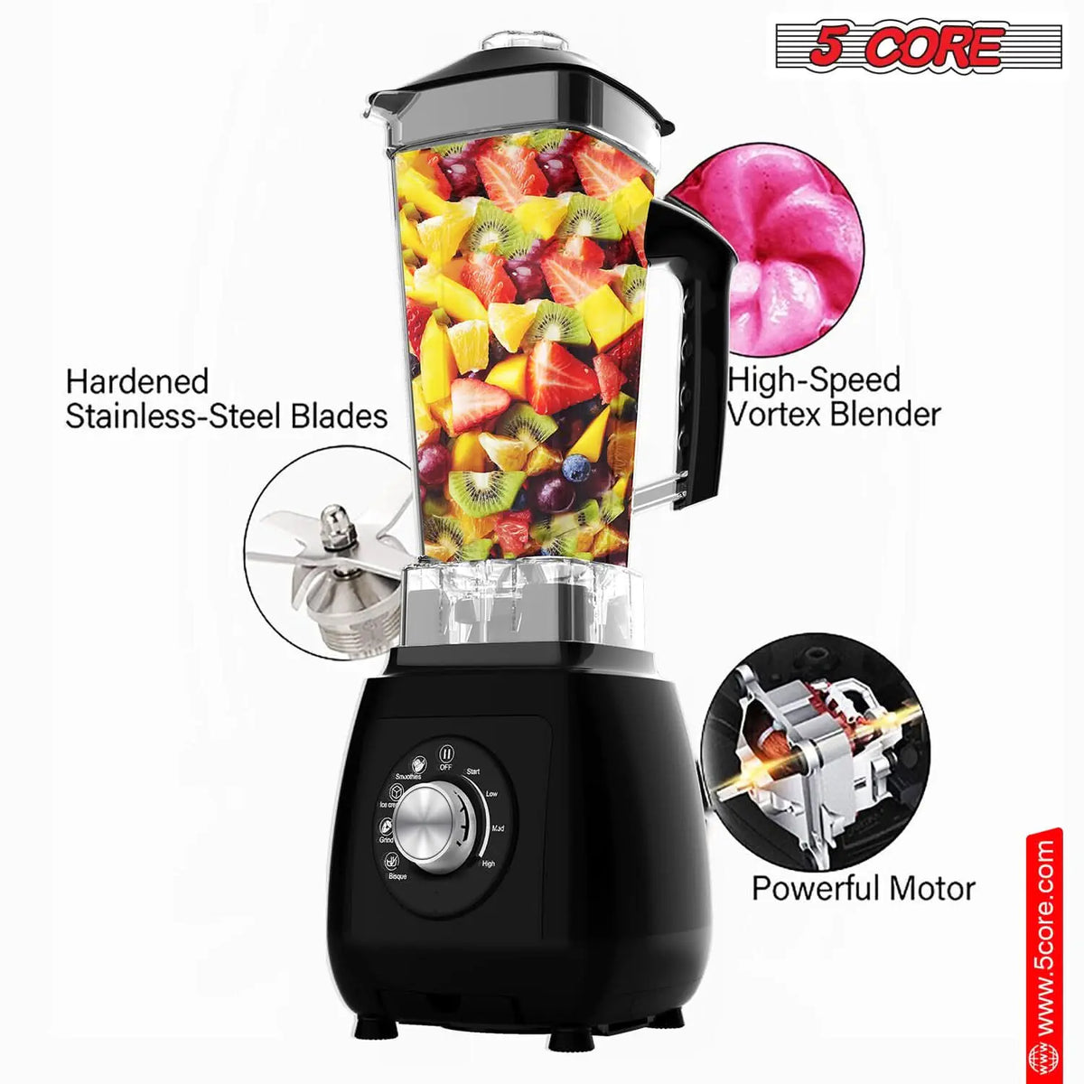 5Core Juicer Blender Machines 2000W Countertop Kitchen Smoothie Maker w 68oz Jar Rieworkes
