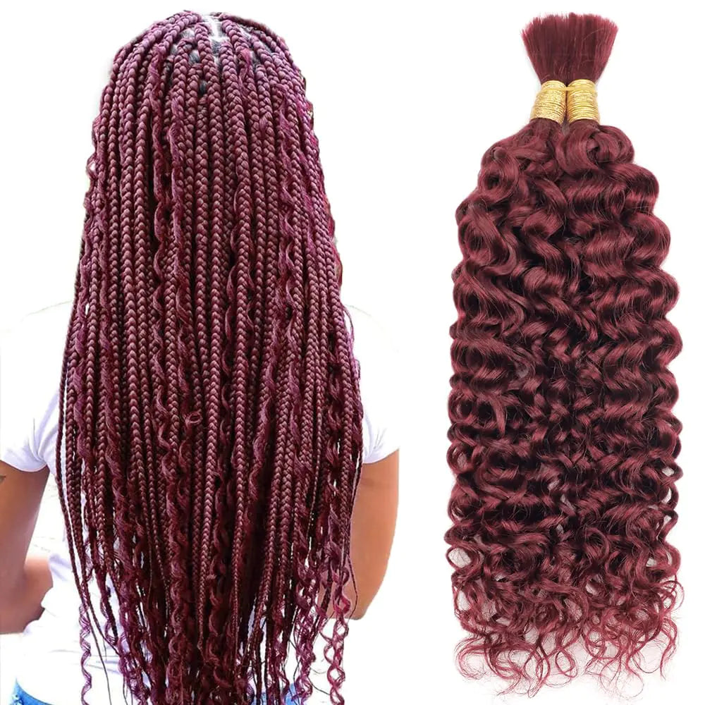 Human Braiding Hair for Boho Braids Human Hair water Wave Bulk Human Hair for Braiding No Weft 100% Unprocessed Brazilian Remy Bulk Human Hair 100g Two Bundles/Pack （99J 22inch） Rieworkes