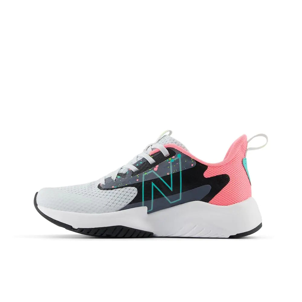 New Balance unisex-child Rave Run V2 Lace-up 12 Little Kid Quartz Grey/Ultra Pink/Cyber Jade Rieworkes