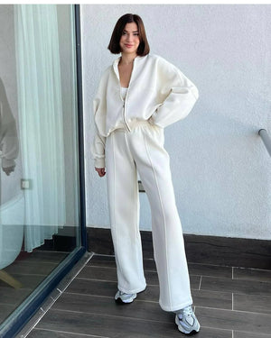 BASIC Solid Color Zip Sweater and Trousers Suit for Women Rieworkes