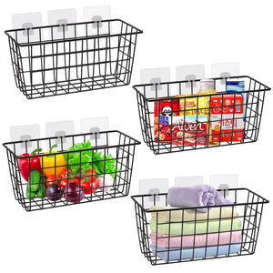 4 PCS Hanging Kitchen Baskets For Storage Adhesive Sturdy Small Wire Storage Baskets with Kitchen Food Pantry Bathroom Shelf Storage No Drilling Wall Mounted Mimarta