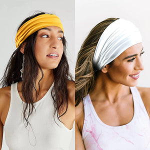 GILI 6 Pack Wide Headbands for Women Non Slip Soft Elastic Hair Bands Yoga Running Sports Workout Gym Head Wraps, Knotted Cotton Cloth African Turbans Bandana (with 6 Pcs Hair Ties) 6 Color (White+Black+Navy+Yellow+Light Grey+Skin) Rieworkes