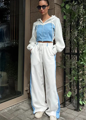 Casual Color Block Cardigan and Sweatpants Set Rieworkes