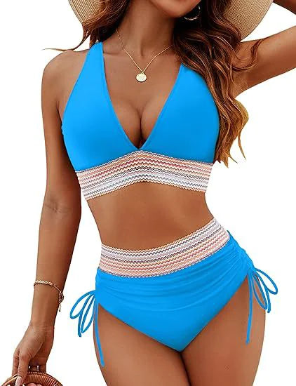 Bikini Set With Color Blocking Drawstring Swimsuit Rieworkes