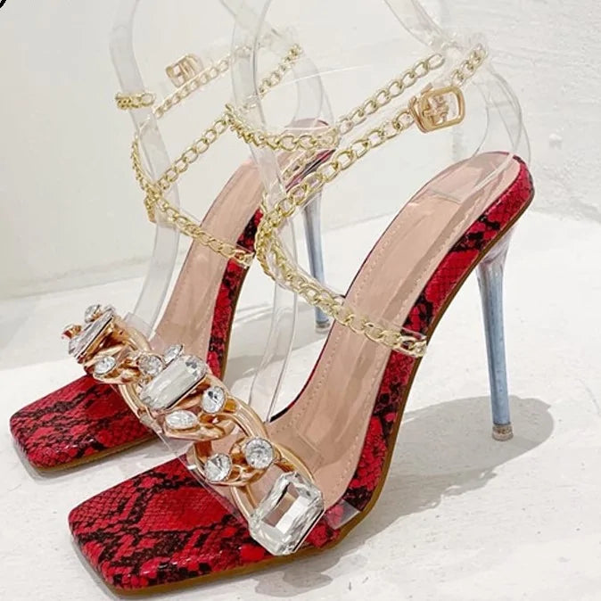 Crystal Chain Transparent Heels Rieworkes