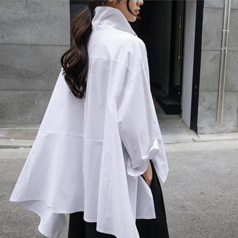 Women's White Loose Fit Irregular Long Sleeve Shirt Mimarta