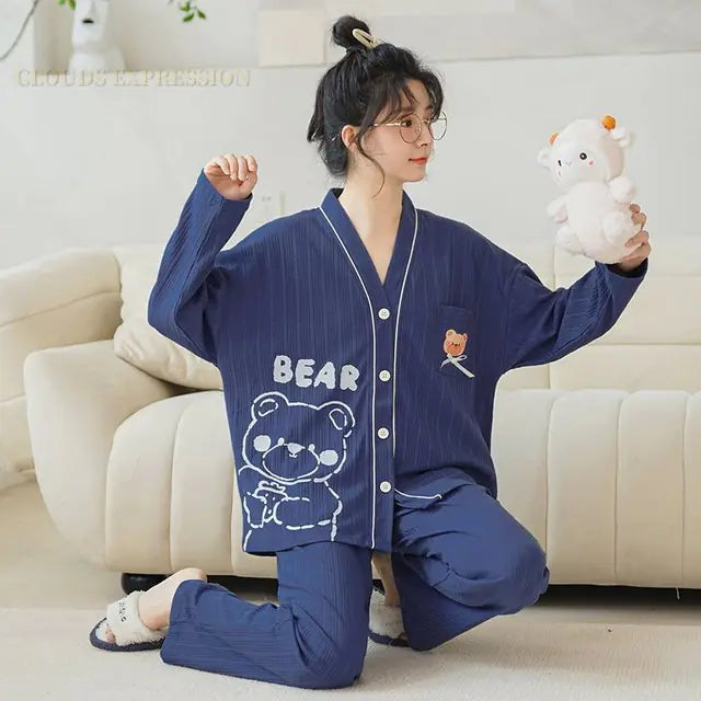 Cartoon Print Polka Dot Pajamas Set for Women Mimarta