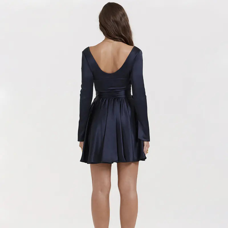 Fashionable V-Neck Backless Dress with Waist Tie Mimarta