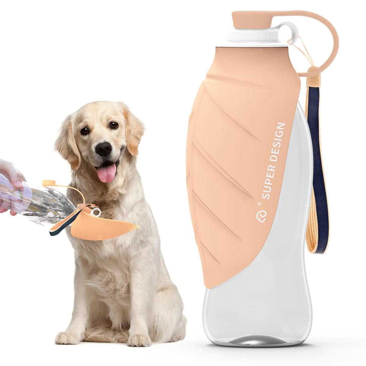 SUPERDESIGN Dog Water Bottle Portable Dog Water Bottle for Small to Large Dogs Leak Proof Dog Travel Water Bottle Large Leaf Travel Water Bowl for Dogs and Dog Walking Accessories (19.6OZ Pink) Mimarta