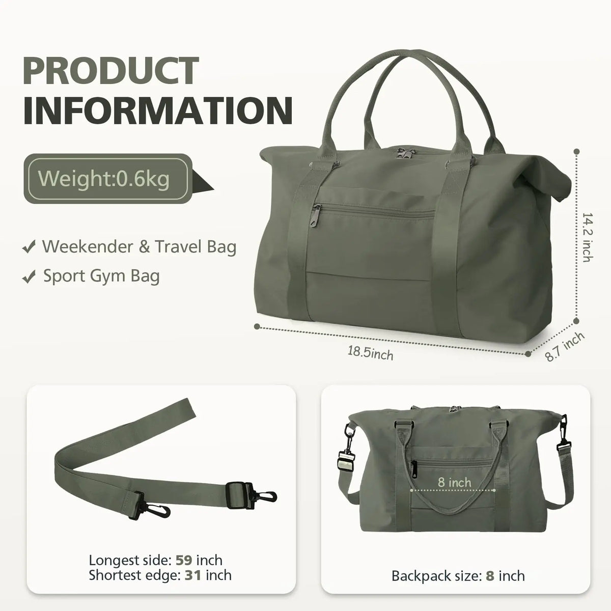 Travel Duffle Bag, Waterproof Weekender Bag Carry On Tote Bags for Women, Travel Essentials Sport Gym Bag for Men, Hospital Bag for Labor and Delivery, Overnight Bag Luggage Bag with Trolley Sleeve 06 Dark Green Rieworkes