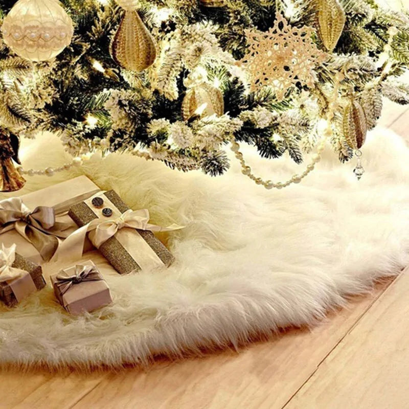 Round White Plush Christmas Tree Skirt Rieworkes