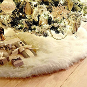 Round White Plush Christmas Tree Skirt Rieworkes