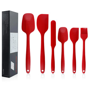 Shebaking Silicone Spatula 6 pieces Heat Resistant Rubber Spatulas Set for Baking Cooking and Mixing Kitchen Utensils Seamless One Piece Design Spatula with Stainless Steel Core (Red) Rieworkes