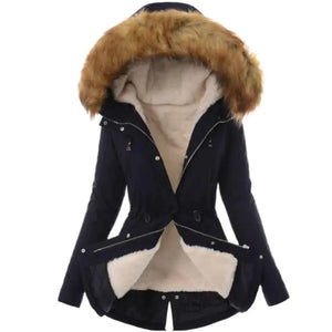 Casual Long Cotton Puffer Coat with Faux Fur Hood Mimarta