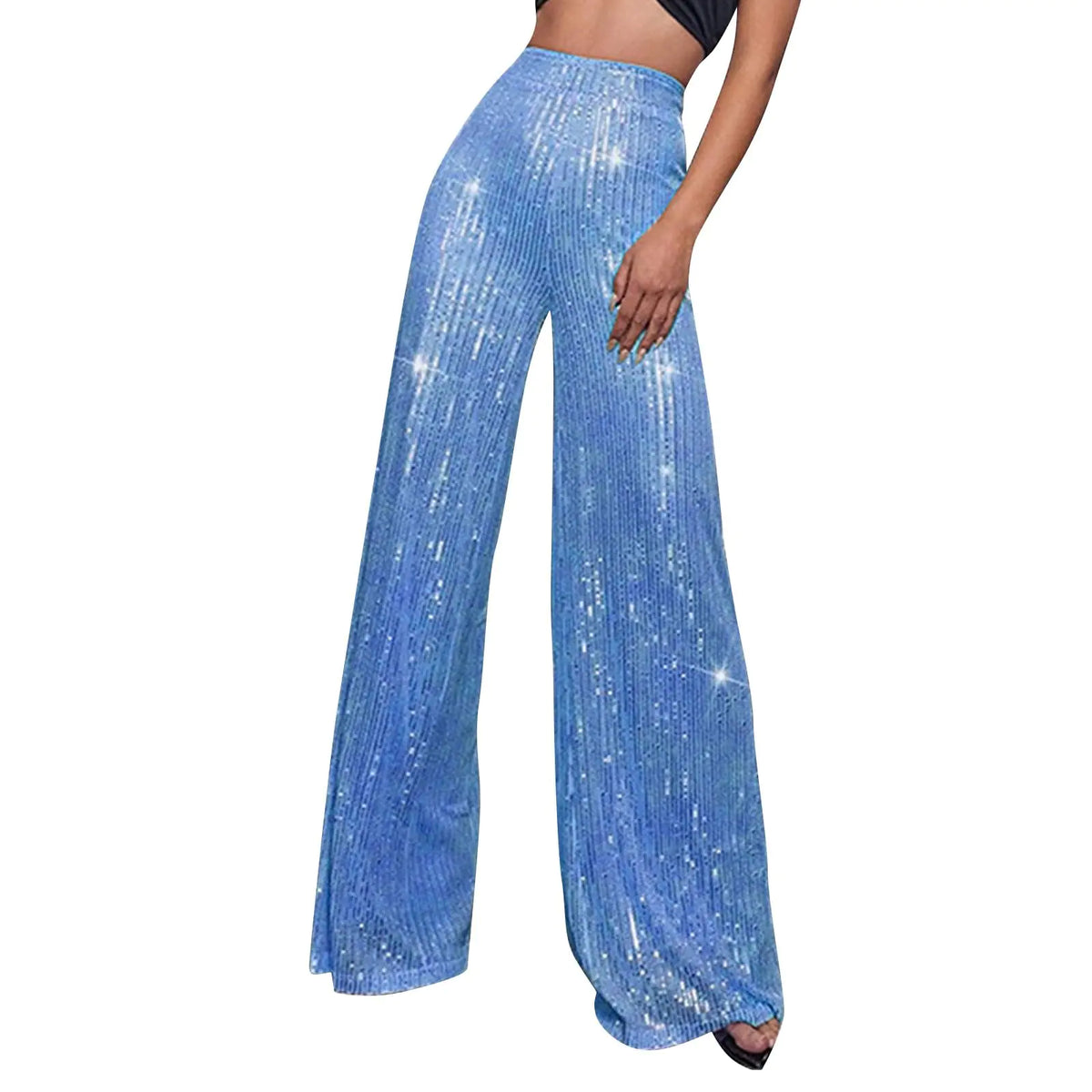 Sequin Pants for Women2024 Spring Sexy Sparkly Glitter Holiday Wide Leg Palazzo Pants Bling Party Nightout Legging Clubwear High Elastic Waist Trouser New Year Eve Outfit（A-Sky BlueLarge Mimarta