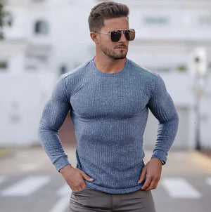 New Sports Bottoming Shirt Men's Fitness Casual Men's Slim Knit Sweater Long-Sleeved T-Shirt Rieworkes