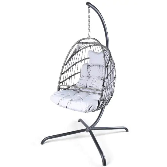 Swing Egg Chair With Stand Indoor And Outdoor Rattan Patio Basket Sling Chair With C-bracket, Patio Wicker Folding Sling Chair Rieworkes